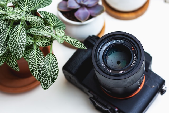 Artistic photo of a camera on a desk.